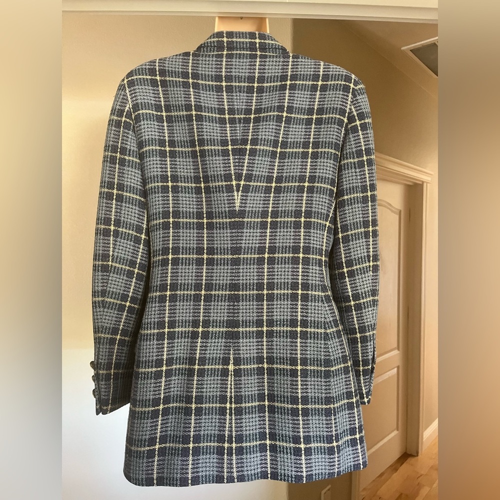 Escada Vintage 1980’s Blue Plaid Blazer Double E Logo Buttons, Size 36 - Picture 3 of 15